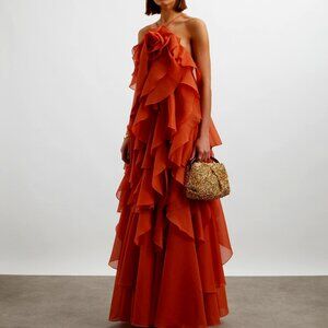Aje Terracotta Ruffle Maxi Dress